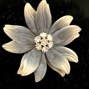 Vintage light and dark grey 3D Flower Brooch with rhinestone center